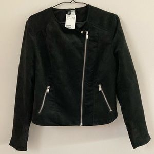 NWT H&M Cropped Faux Suede Jacket - 10 - Black